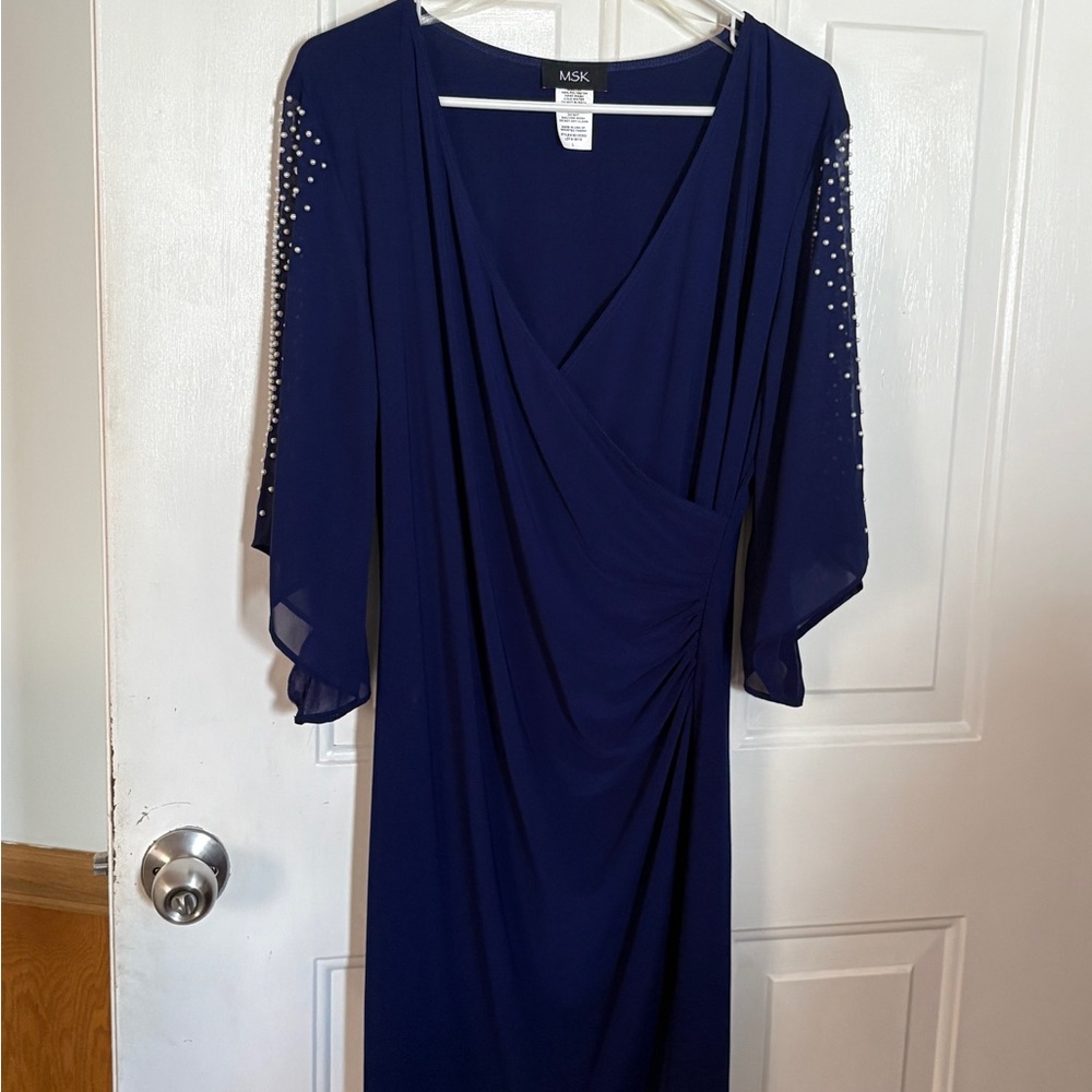 MSK Deep Blue Long Sleeve Dress with Embellished Sleeves